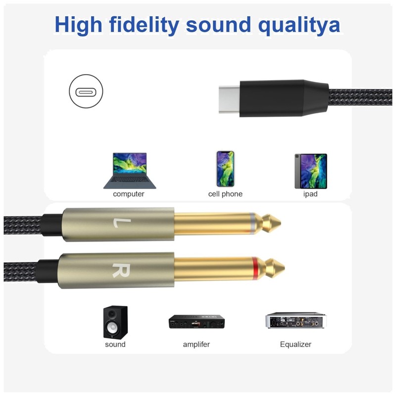 High-Fidelity USB C to 1/4 inch Audio Y Cable – 10FT