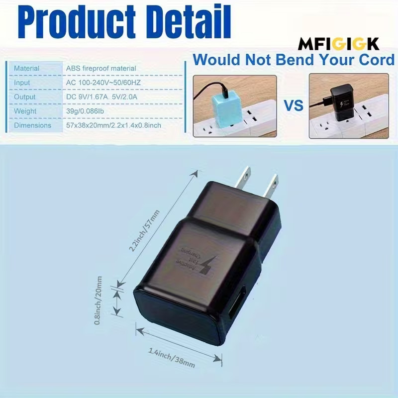 USB Fast Charger Wall Power Adapter 4 Ft Long Type C Cable For Samsung Android