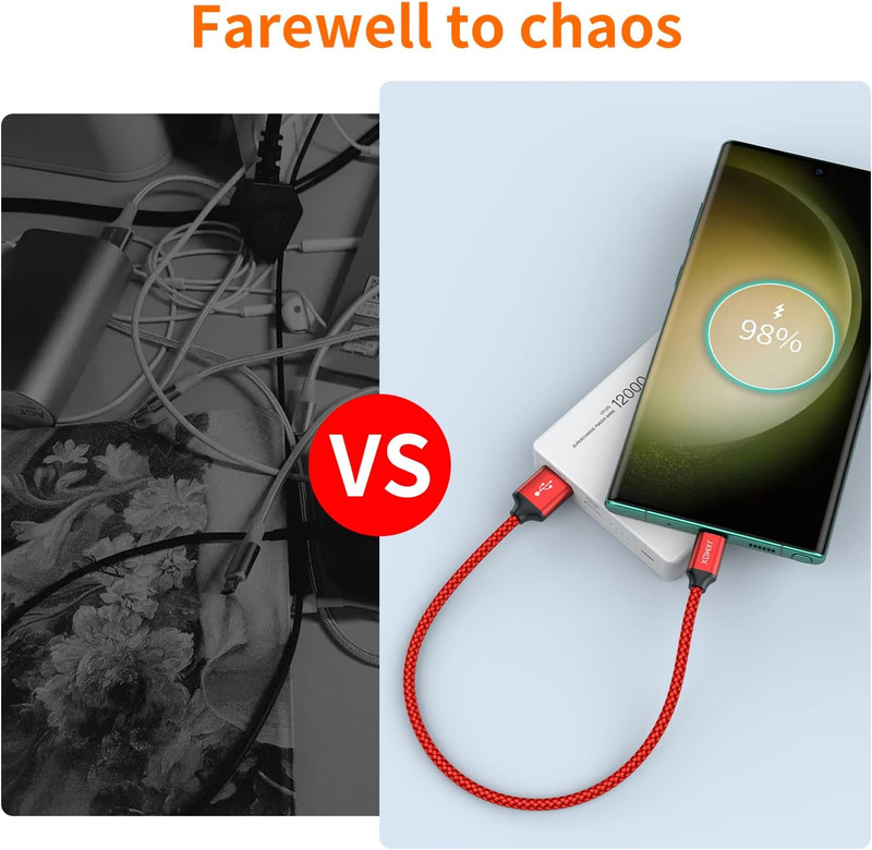Short USB C Cable 1ft 3Pcs USB A to Type C Fast Charger Cord iPhone 15 16 ProMax gallery