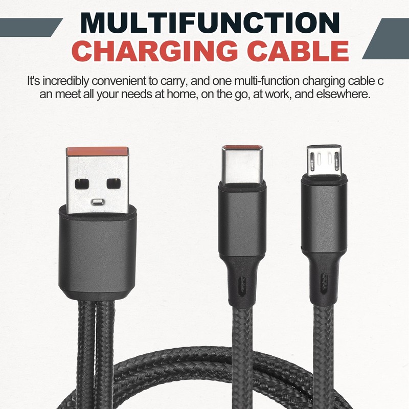 Multi USB A to Micro USB and Fast Charge USB Type C 2 in 1 Splitter 47", Black gallery