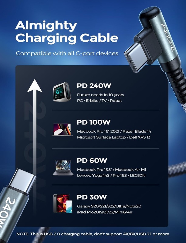240W USB to USB Cable 3.3ft 2Pack USB to USB Fast Charging Cable, Right Angle... gallery