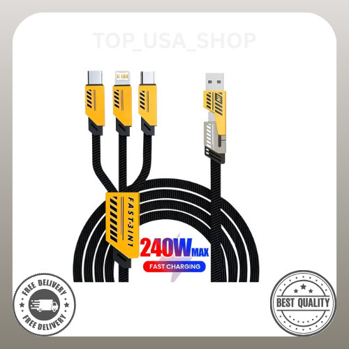 3 In 2 240W Fast Charging Cord For Micro USB Type C Charger Cable 1.2m Multi Usb