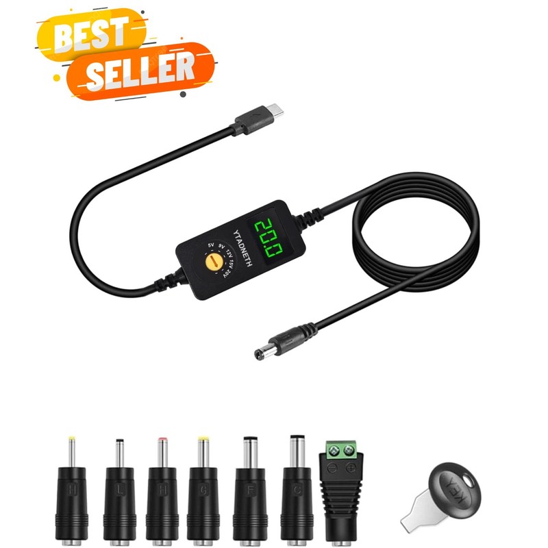 Universal USB-C to DC Adapter – 3A Output with Adjustable Voltage & Indicators
