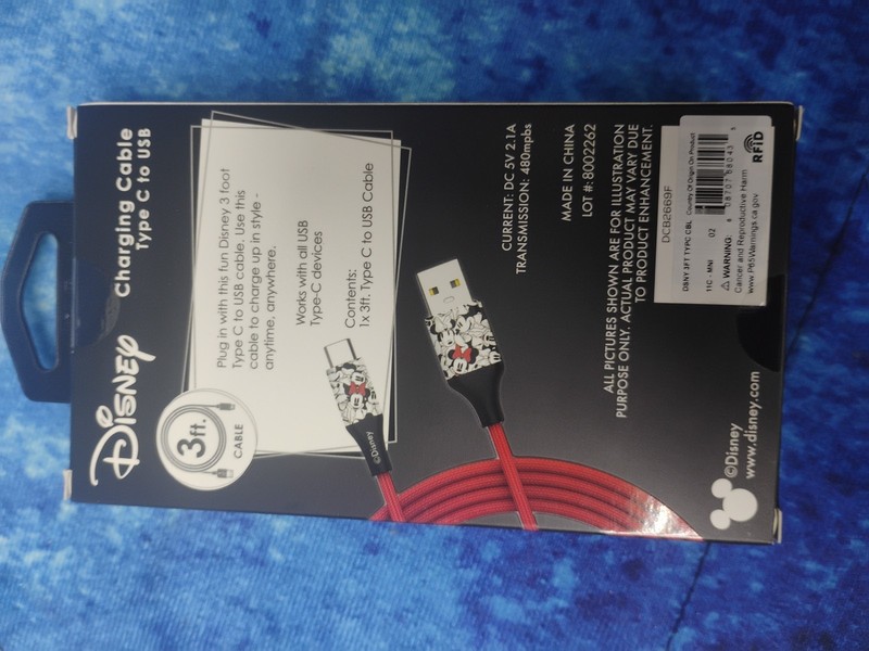 Disney Minnie Mouse charging Cable Type C To USB 3 Ft Cable RED gallery