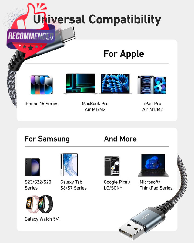 Usb To Usb C Cable 60w Fast Charging [2 Pack 6ft], Usb A To Usb C Cable For gallery
