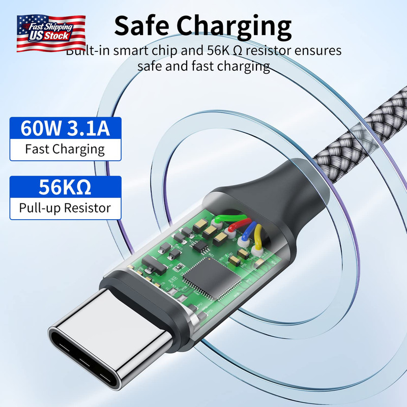 USB C to C Cable (3 Pack 1Ft),Short USB Type C Fast Charging Nylon Braided Charg gallery