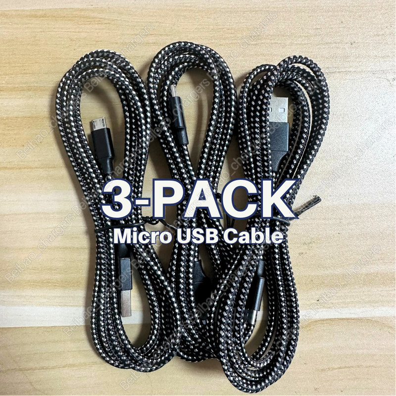 3Pack Braided Micro USB Fast Charger Cable Data Sync Cord Lot For LG HTC Android