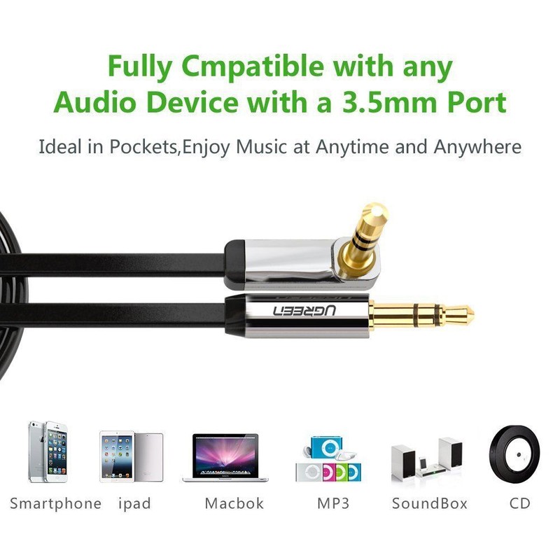 Ugreen 3.5mm Jack Audio Lead Aux Cable 90 Degree Right Angle for iPhone MP4 UK