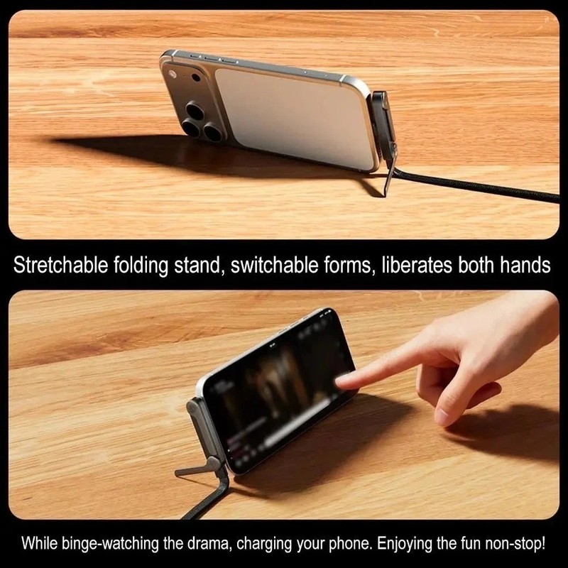 2-in-1 Invisible Holder Charger Cable–240W Fast Charging Cord with Phone Stand gallery