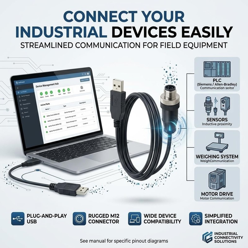 USB to M12 5Pin Male RS485 Cable 1.8m Industrial Serial Communication PLC gallery