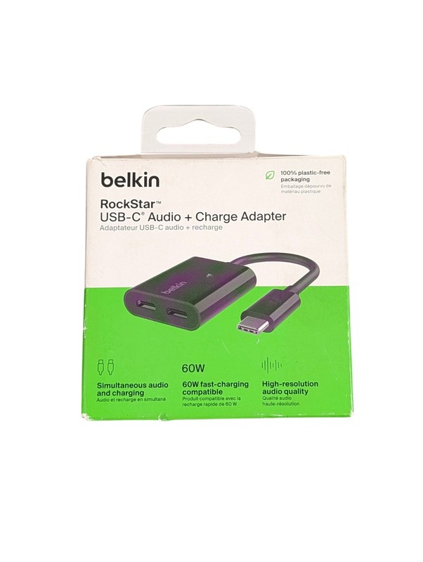 Cc8O Belkin RockStar USB-C Audio with USB-C Charge Adaptor, 60W, Black