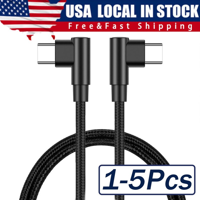 90 Degree Angle USB-C to USB-C Charger Cable Fast Charging Type Sync Cord Lot