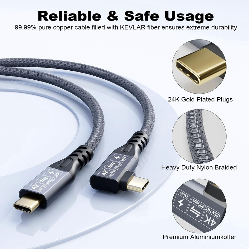90 Degree USB C 3.2 Gen2x2 Cable 20Gbps 240W Fast Charge 4K UHD Video Cord gallery