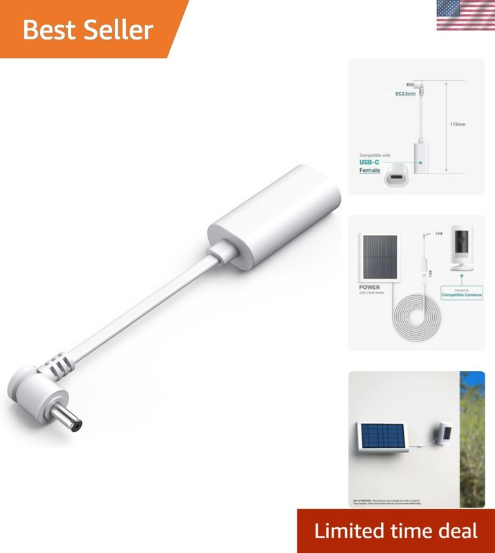 Lightweight USB-C to Barrel Plug Adapter for USB-C Solar Panels & Ring Cameras