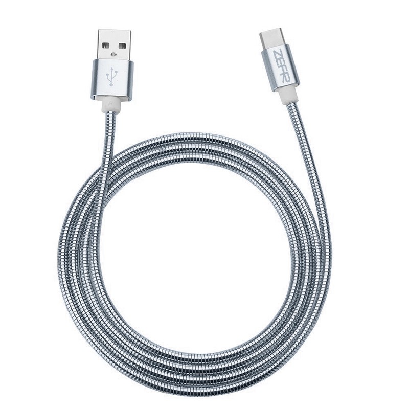 ZEFR ARMORED Steel USB C to USB A (3.3ft/1m) Samsung Google Apple LG (Silver)