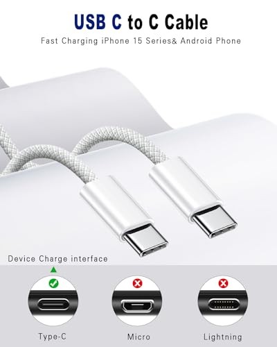 USB C to USB C Cable, 2Pack USBC to USBC Cable 60W Type C Charger C to C 6FT gallery
