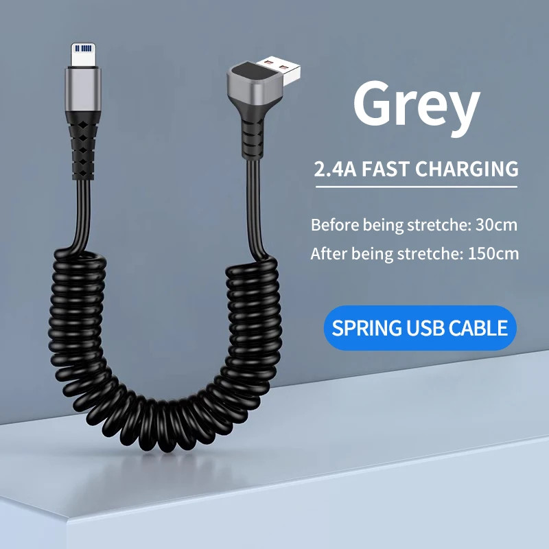Coiled USB A to USB C Cable for Car,90 Degree Right Angle,Retractable Spring,Typ gallery