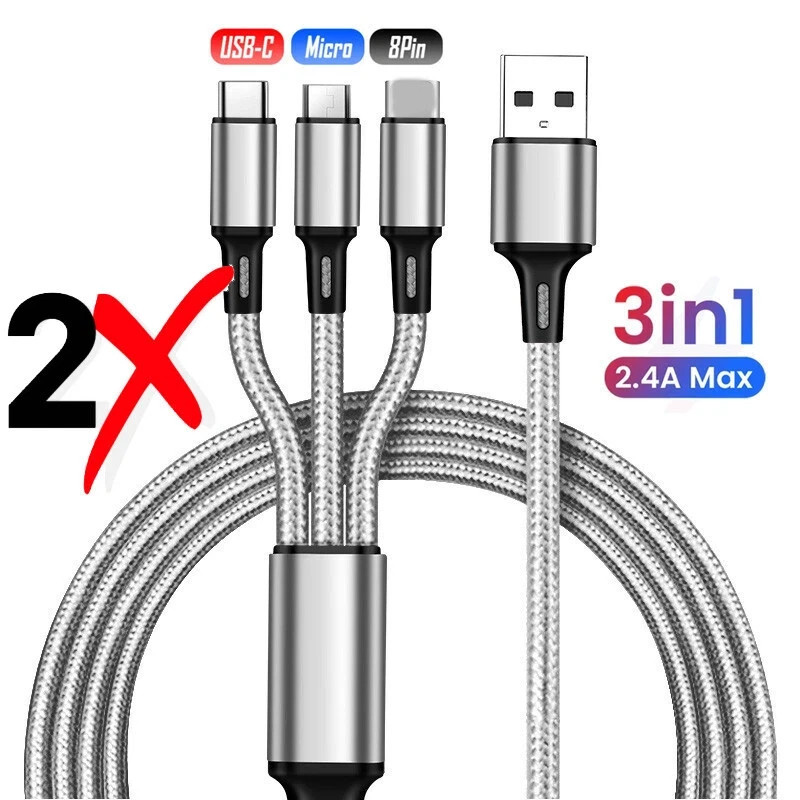 2 Pack 3 in 1 USB Charging Universal Multi Function Cell Phone Charger Cord gallery