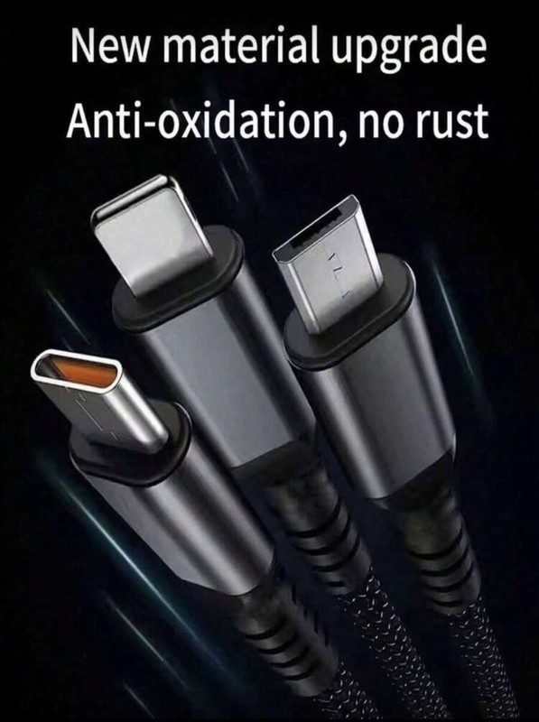 100W 3-in-1 Fast Charging Cable - Universal USB-C 8-Pin Micro Braided Nylon Cord gallery