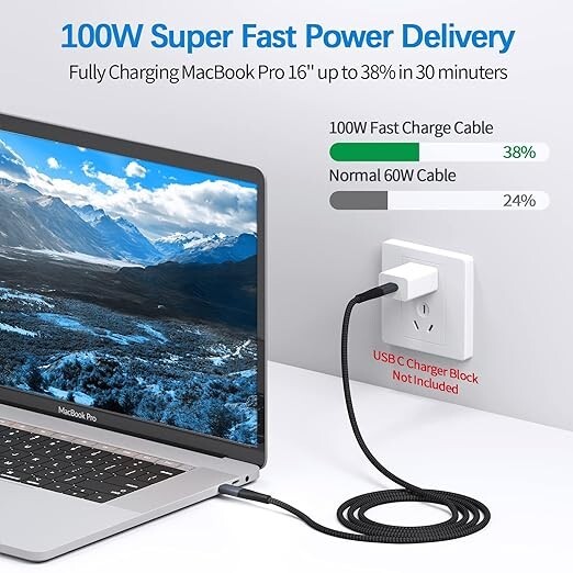 Durable Nylon Braided 100W 5A USB C Cable PD Fast Charger gallery
