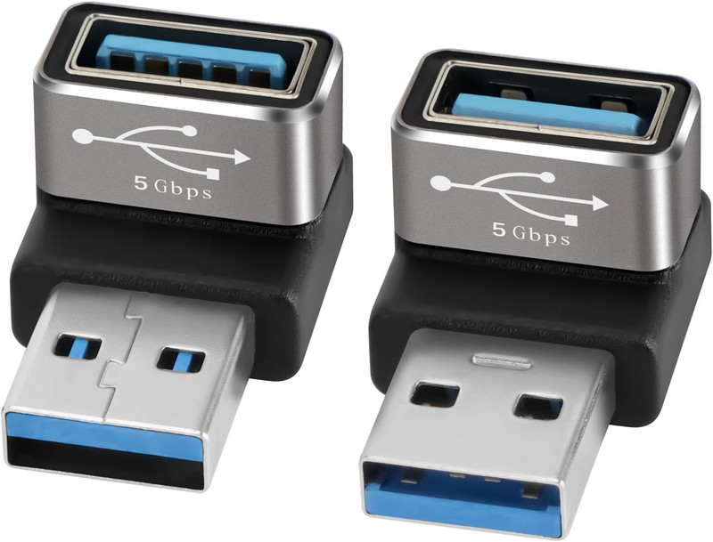 90 Degree USB 3.0 Adapter 2 Pack, (Up and Down) Right Angle USB Type-A Male to F gallery