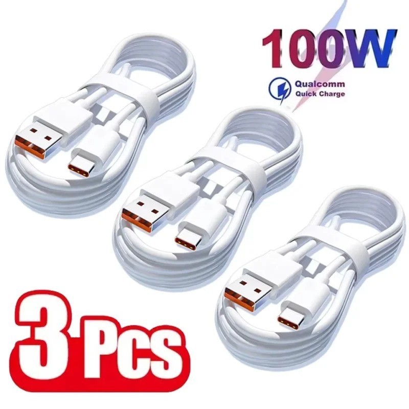 3PCS 100W 6A USB-C Fast Charging Cable Data Cord Samsung Xiaomi Huawei