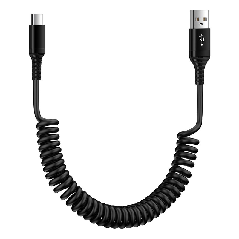 Android Auto USB C Cable Fast Charging Cord Samsung S25 FE Coiled USB C to USB A