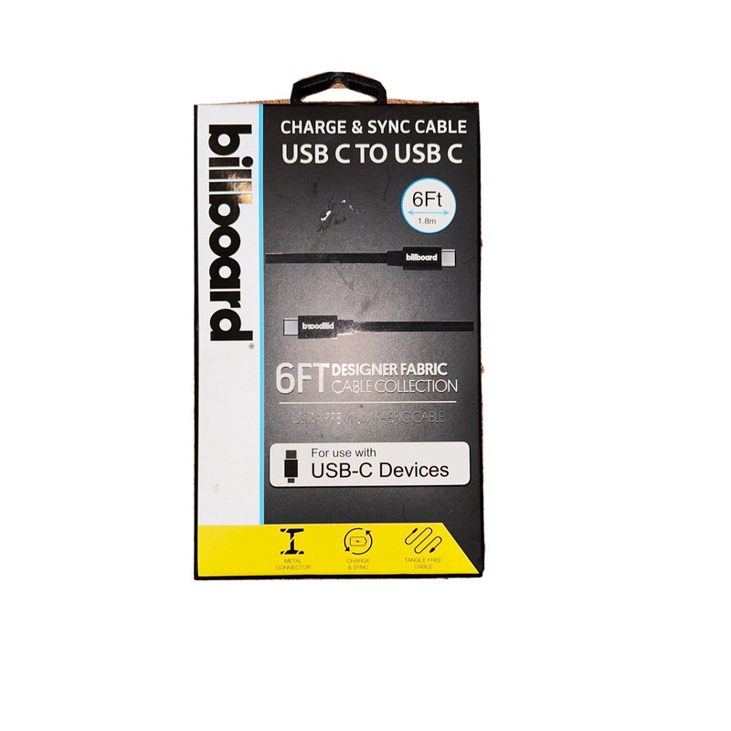 6’ Billboard USB-C to USB-C Charge and Sync Cable - Black - New