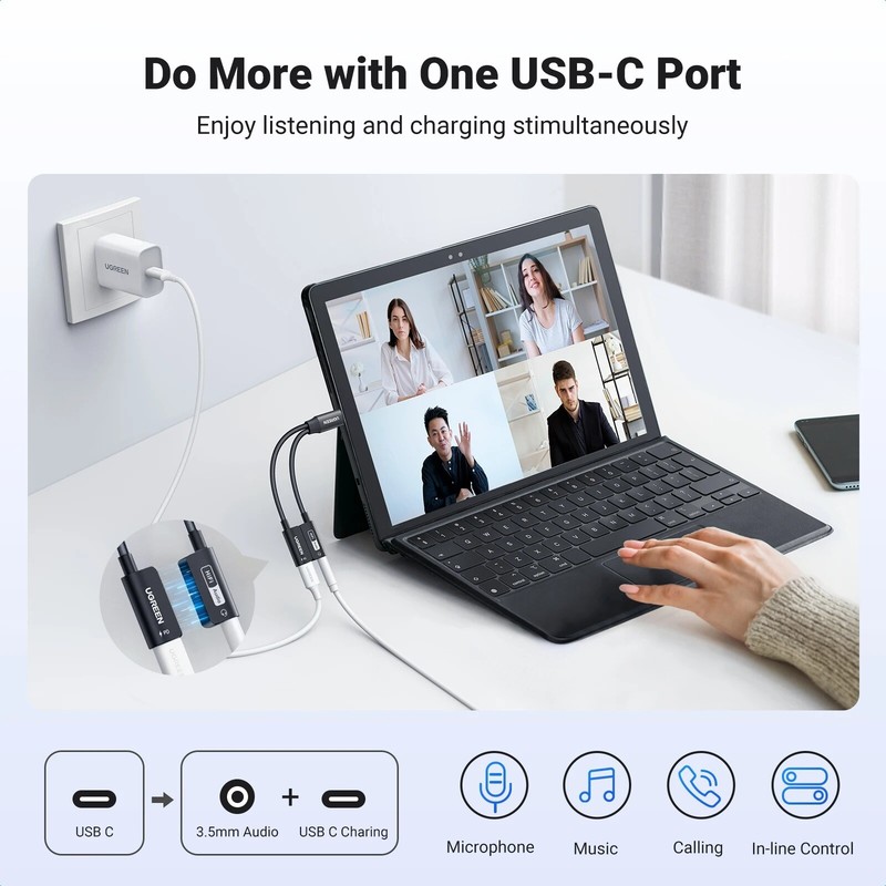UGREEN USB C to 3.5mm AUX Audio Cable DAC Chip 60W PD QC 2 in 1 Charging Adapter gallery