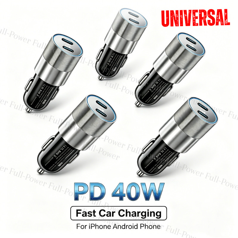 12V Dual USB C Car Phone Fast Charger Plug 40W Type C Adapter Cigarette Lighter