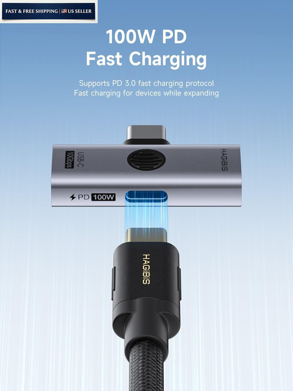 Hagibis USB-C Splitter with 100W Fast Charging and 10Gbps USB 3.2, 2 in Grey gallery