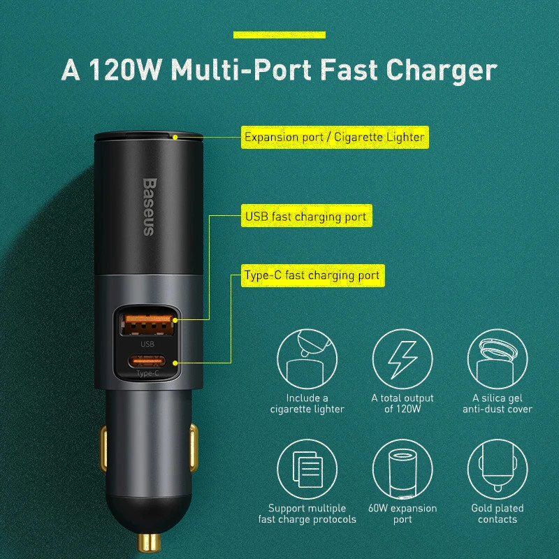 120W Car Charger QC 3.0 PD 3.0 USB Phone Car Charger For iPhone 15 14 13 12 Pro gallery