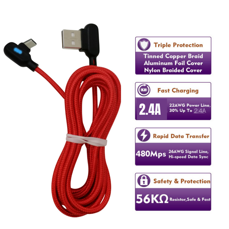 6Ft 90 Degree USB C Fast Charger LED Type C Cable For Samsung iPhone 16 15 Lot gallery