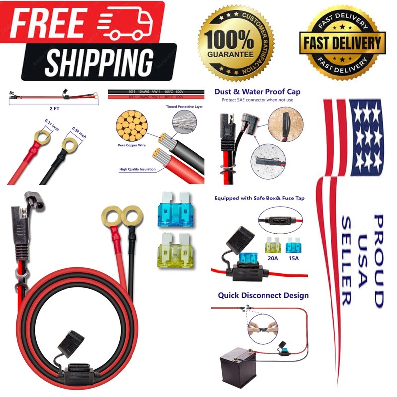 Quick Disconnect 10AWG 2FT Charging Cable for Cars, Bikes, and Solar Panels