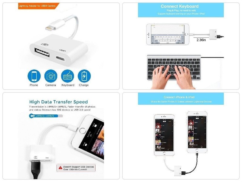 2PACK USB Camera Adapter with Charging Port USB OTG Adapter for iPhone iPad gallery