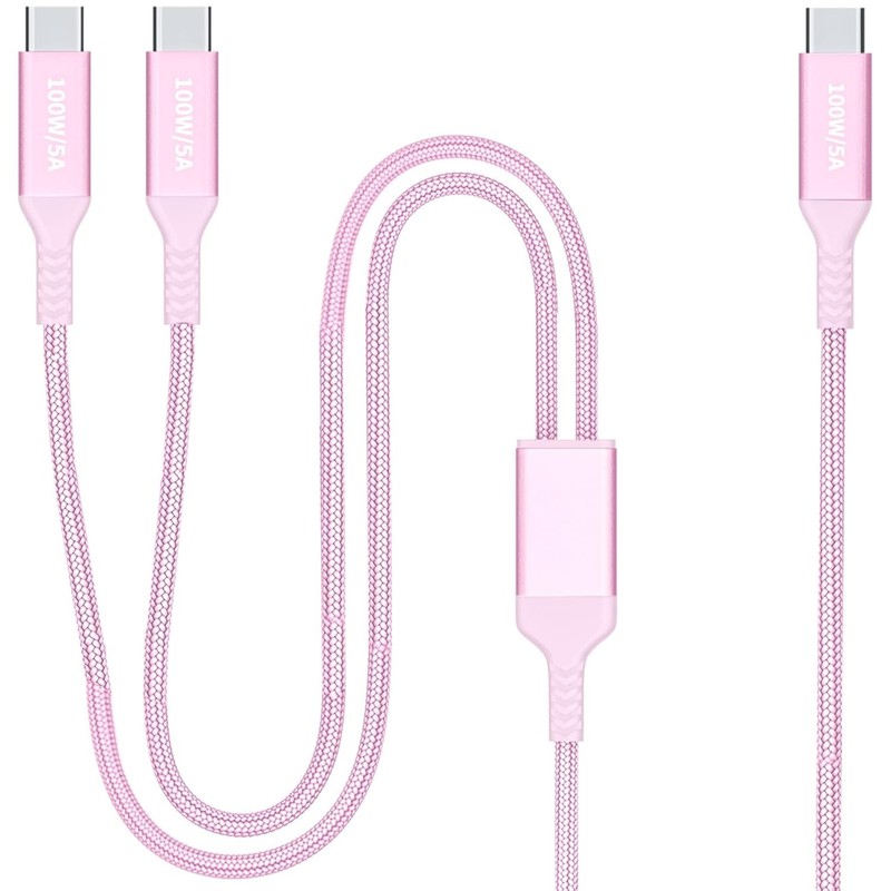 Stylish 4FT Nylon Braided 100W Dual USB C Fast Charging Cable - Reduces Clutter gallery