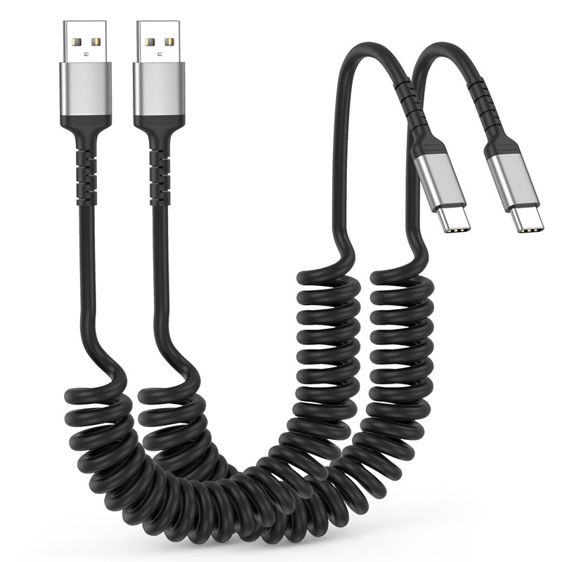 Car Carplay Cable 2Pack 3ft Coiled USB A to USB Cable for Android Auto CarPla...