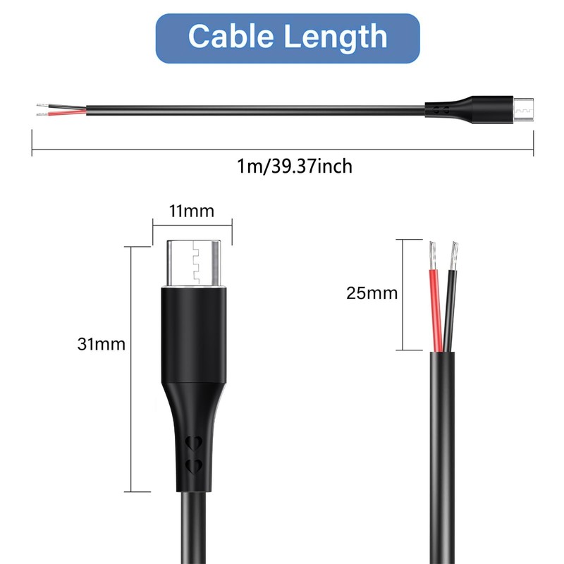 Vovucai USB C Pigtail Cable - 5PCS USB C to 2 Pin Bare Wire 22AWG Power Cable... gallery