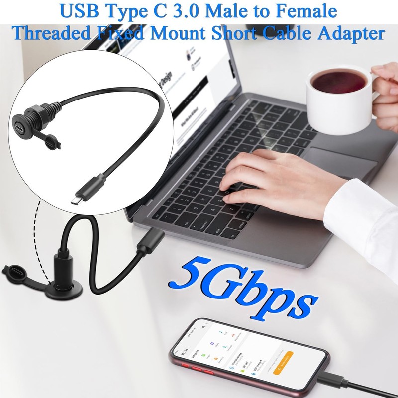 5Gbps USB Threaded Fixed Short Cable USB 3.0 to Female Embedded Charging Data... gallery