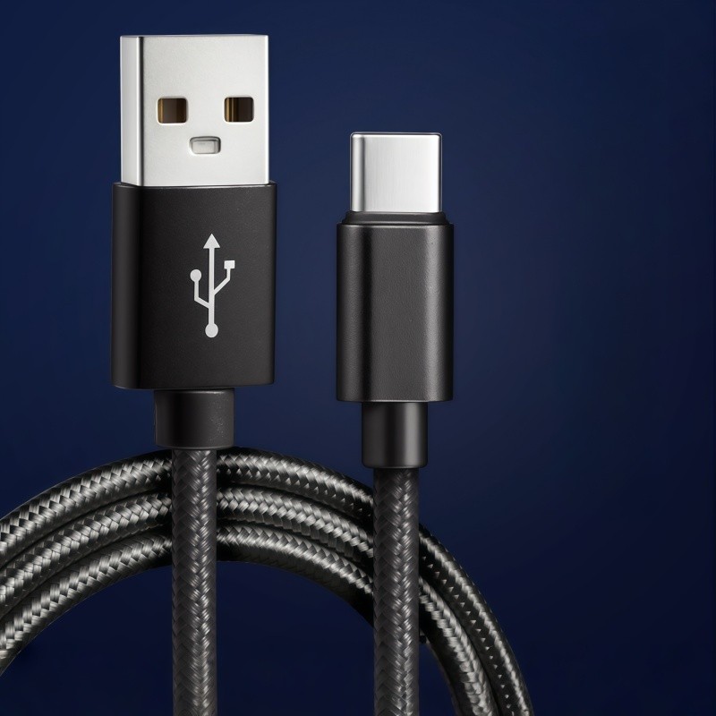 5pcs Nylon Braided Universal Type-C Cable – 1m Black Fast Charging Data Cord