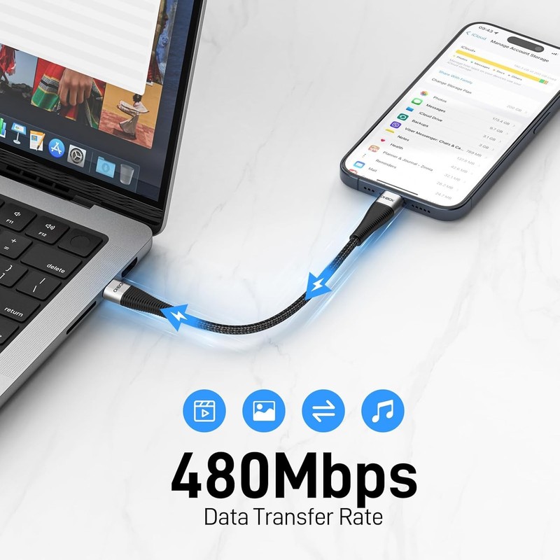 USB C to USB C Cable (2Pack 1FT, 100W) Short USB C Charger Cable Fast Charging C gallery