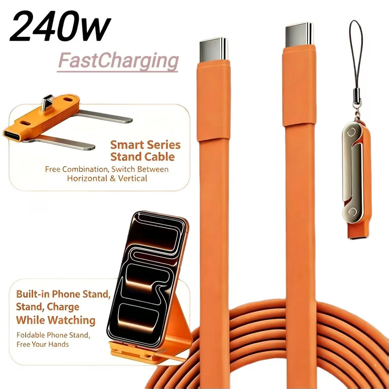 240W 2-In-1 USB C to Type C Fast Charging Foldable Bracket Datacable for Iphone gallery