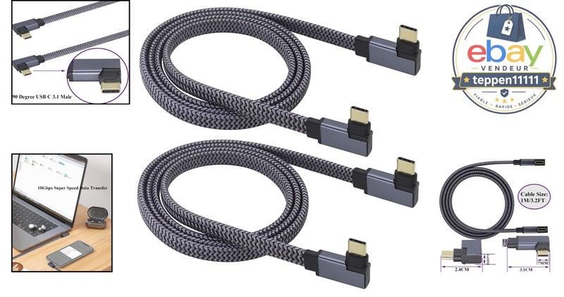 2Pack 90 Degree USB C Cable, Braided Type C Male Fast Charging 1M gallery