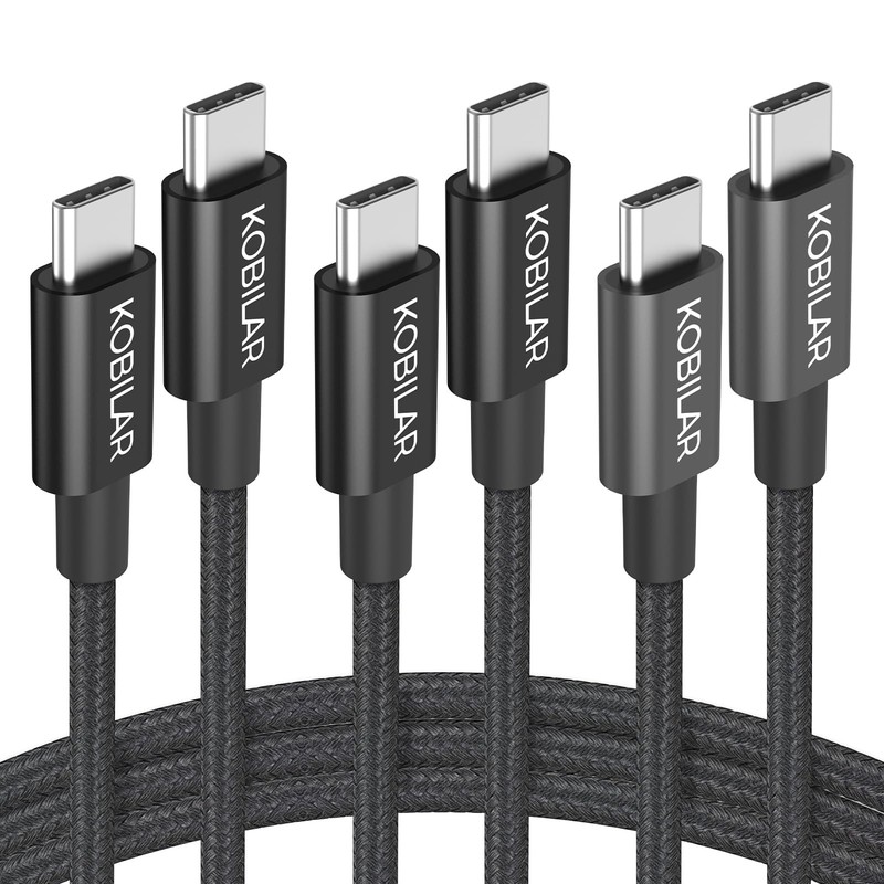 Kobilar USB C to C Cable,60W 3A Fast Charging 3pack-3.3+5+6.6ft, Black
