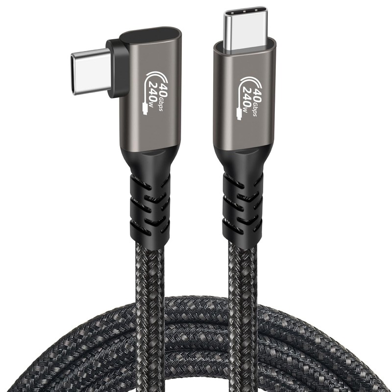 3.3FT Black Braided USB 4.0 C to C Cable 90 Elbow 240W 40G BPS 8k 60Hz HD Video