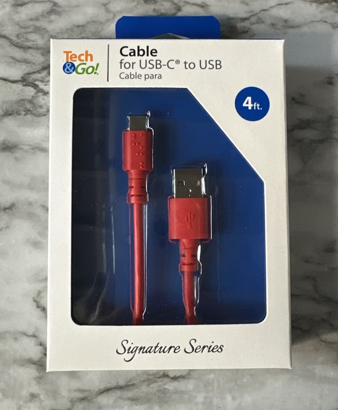 Tech & Go 4ft USB-C To USB Silicone Charging Cable ~ Brand New ~ Red