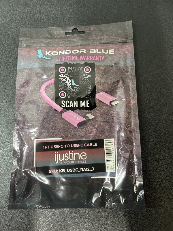 ijustine X Kondor Blue 1’USB-C To USB-C Right Angle Cable (Pink) gallery
