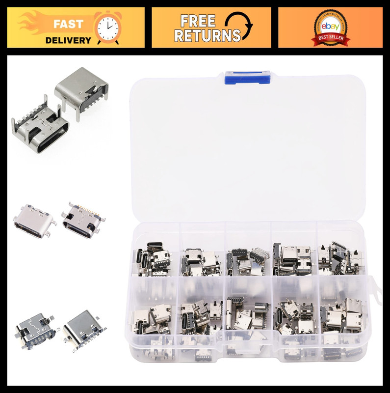 100Pcs Type-C Charging Dock Connectors Repair Kit – 10 Models, Fast Charging Par