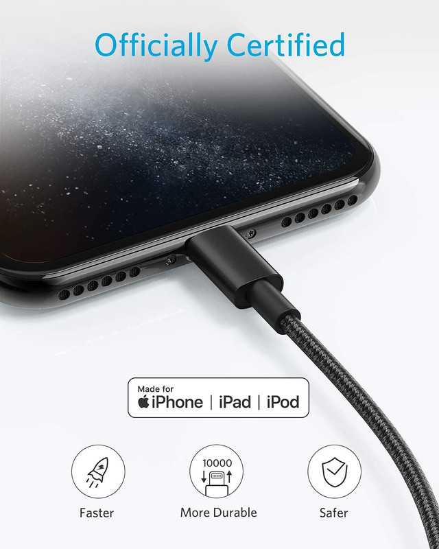 6 Ft Premium Double-Braided Nylon Lightning Cable, Apple Mfi Certified for Iphon gallery