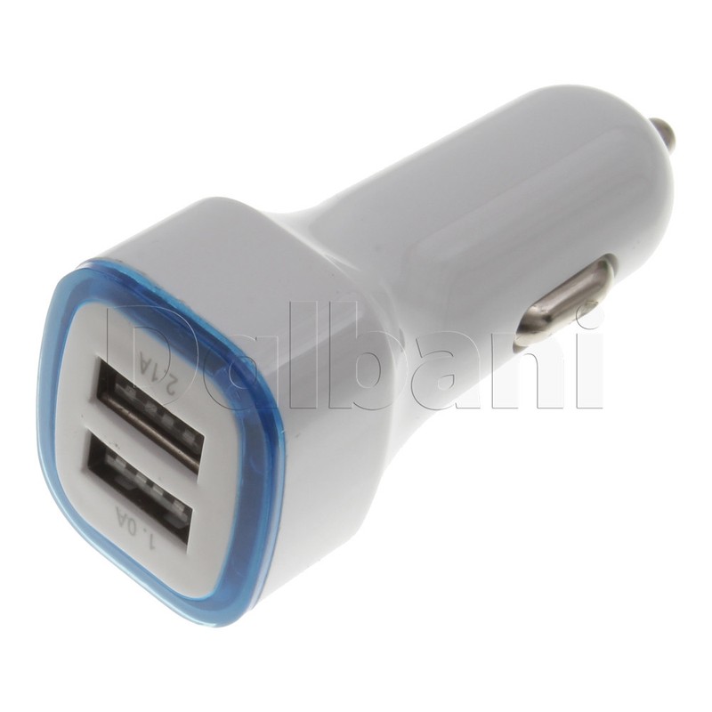Dual Port USB Car Charger 2.1A 1A Blue for Universal Devices